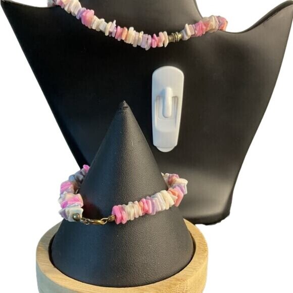 Pucca Puka Shell Necklace Bracelet White Lavender Pink Retro Hawaii Surfer Beach - Picture 3 of 3